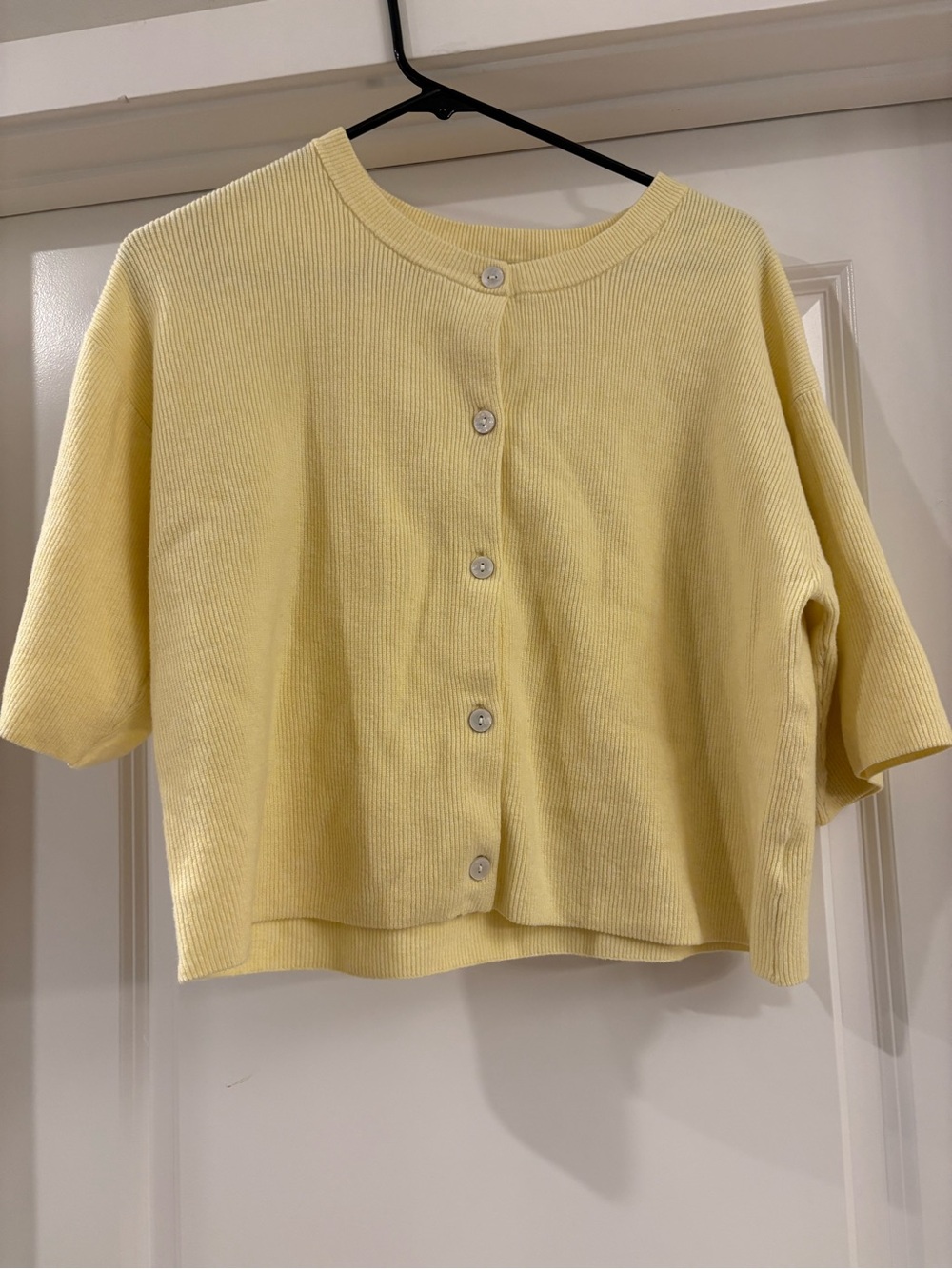wild fable Soft Yellow Ribbed Button-Back Cardigan